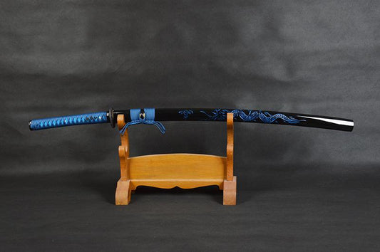 Ryū Carbon Steel Blue Blade Samurai Katana with Dragon Sheath